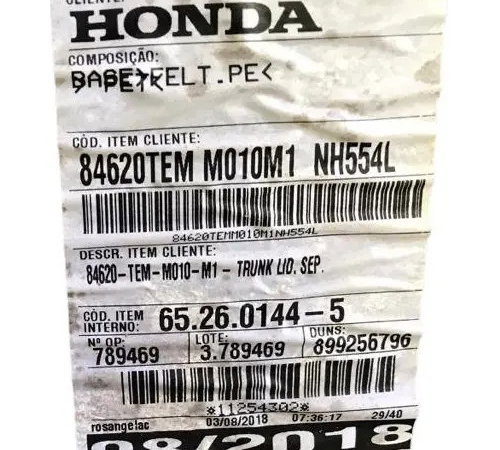 Forro Tampa Do Porta Malas Honda Civic G10 2017/2020