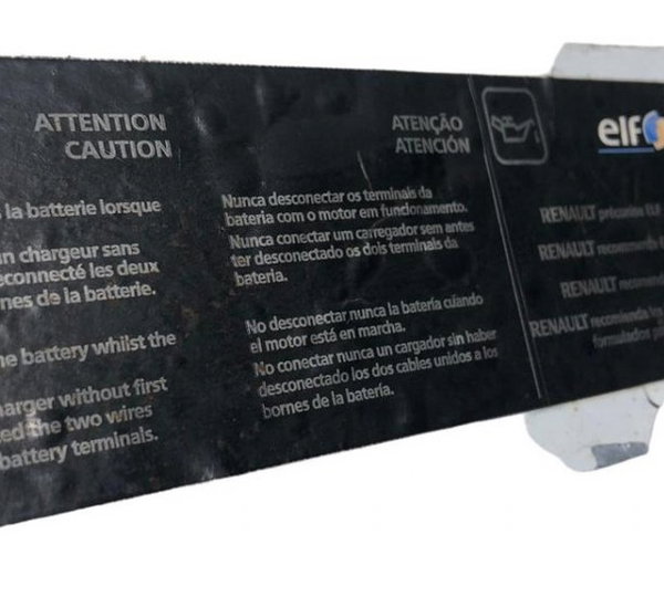 Adesivo Advertencia Painel Frontal Renault Sandero 1.6 2012