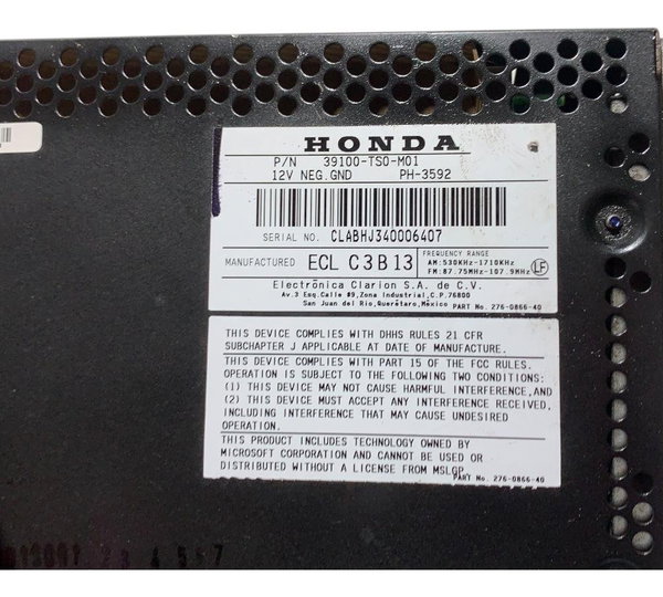 Rádio Original Honda Civic G9 2014 39100ts0m01