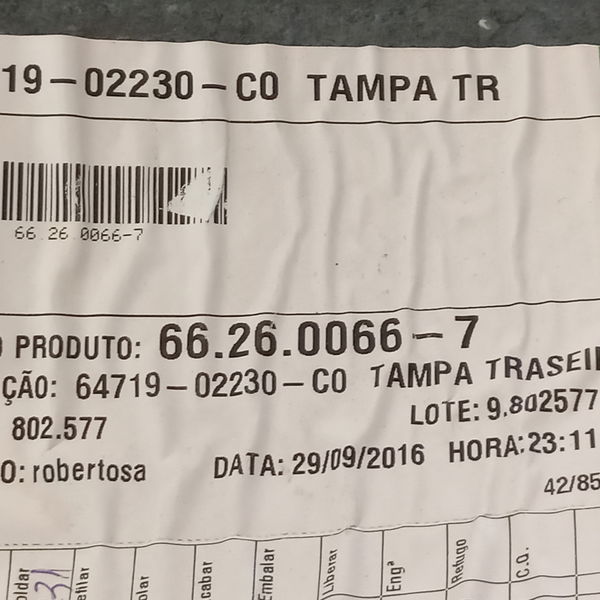 Forro Interno Tampa Traseira Toyota Corolla Xei 2.0 2017