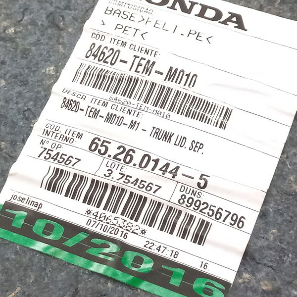 Forro Da Tampa Traseira Honda Civic Sport 2.0 2017