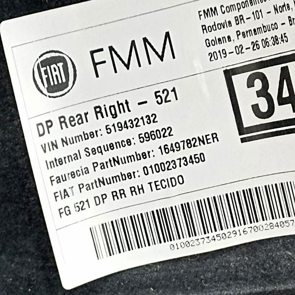 Forro Porta Traseira Direita Jeep Renegade 2018 01002373450