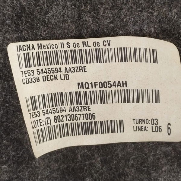 Forro Tampa Traseira Ford Fusion 2.3 Sel 2008