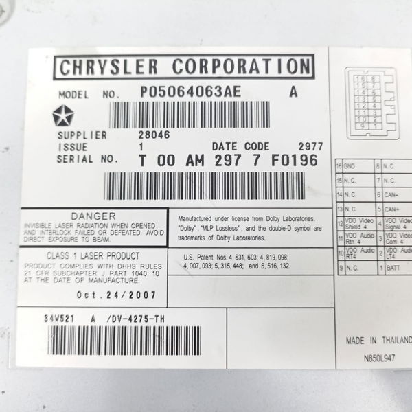 Rádio Dvd  Chrysler Town Country  2008
