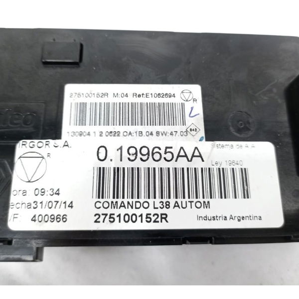Comando Ar Condicionado Renault Fluence 2014.15