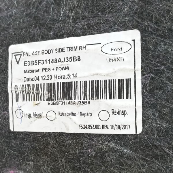 Forro Direito Porta Malas Ford Ka 1.0 3cc Se 2020 2021