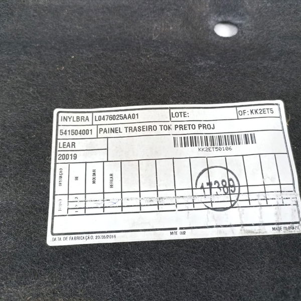 Forro Painel Traseira Fiat Toro 2017