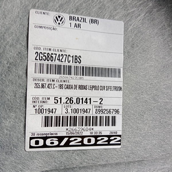 Forro Esquerdo Porta Malas Vw Nivus 1.0 Comfort 2022
