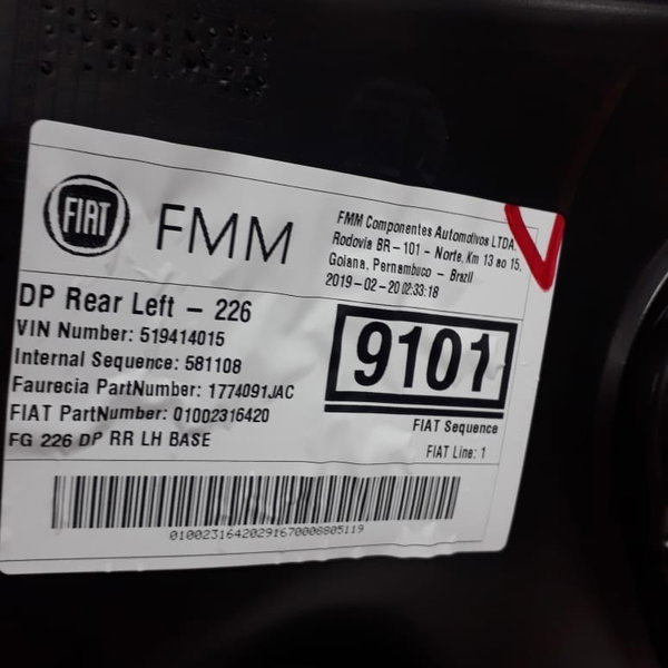 Forro Porta Traseira Esquerda Fiat Toro Endurance 2019