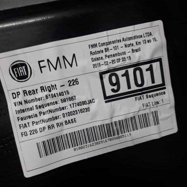 Forro Porta Traseira Direita Fiat Toro Endurance 2019