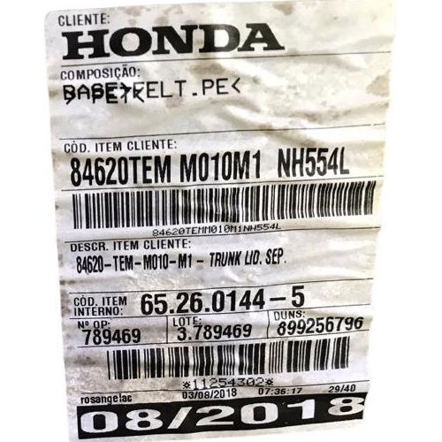 Forro Tampa Do Porta Malas Honda Civic G10 2017/2020