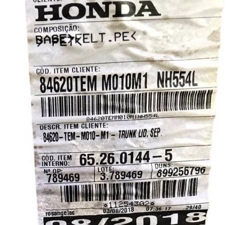 Forro Tampa Do Porta Malas Honda Civic G10 2017/2020