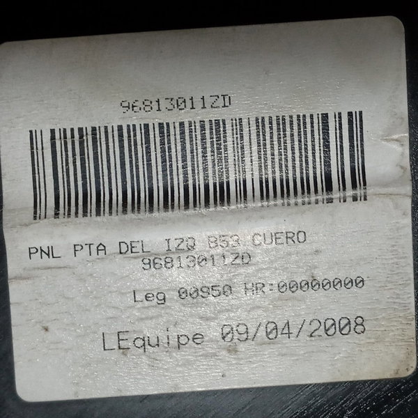 Forro De Porta Dianteiro Esquerdo Citroen C4 Pallas 2009