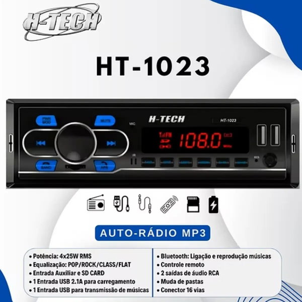 Som Rádio Automotivo Bluetooth Usb Card Sd Aux Fm Mp3 H-tech