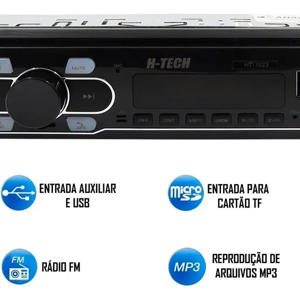 Som Rádio Automotivo Bluetooth Usb Card Sd Aux Fm Mp3 H-tech