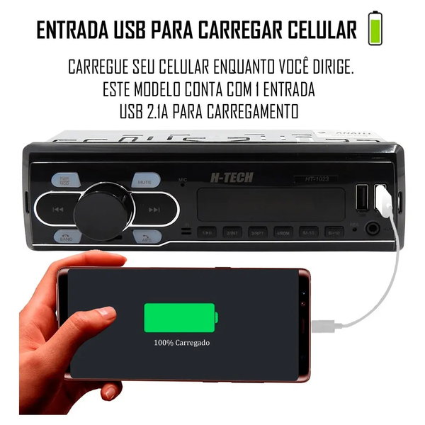 Som Rádio Automotivo Bluetooth Usb Card Sd Aux Fm Mp3 H-tech