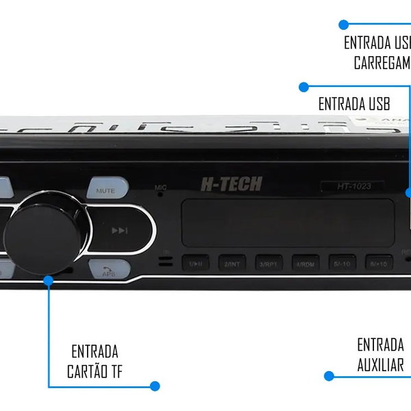 Som Rádio Automotivo Bluetooth Usb Card Sd Aux Fm Mp3 H-tech