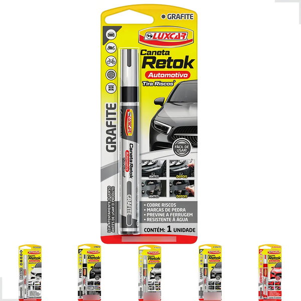 Caneta Retok Tira Riscos Automotivos Diversas Cores Luxcar Cor Grafite