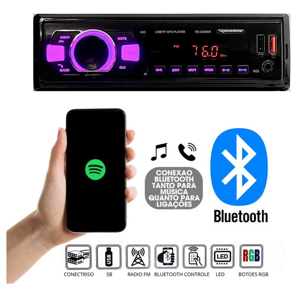 Auto Radio Mp3 Roadstar Cont. Remoto Bluetooh Rca Fm Sd Usb