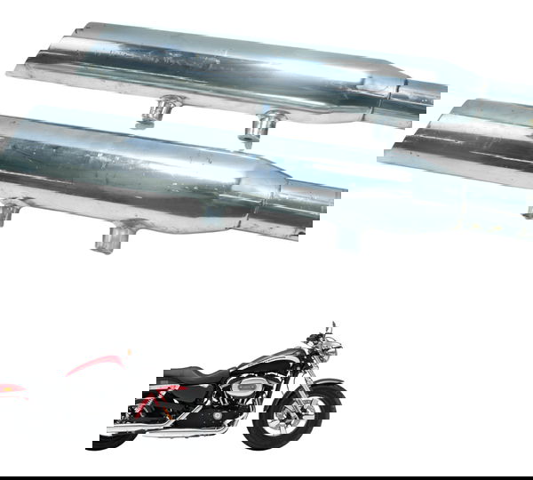 Par Ponteira Escape C/ Detalhe Esportivo Harley Xl 1200 2013 Prateado