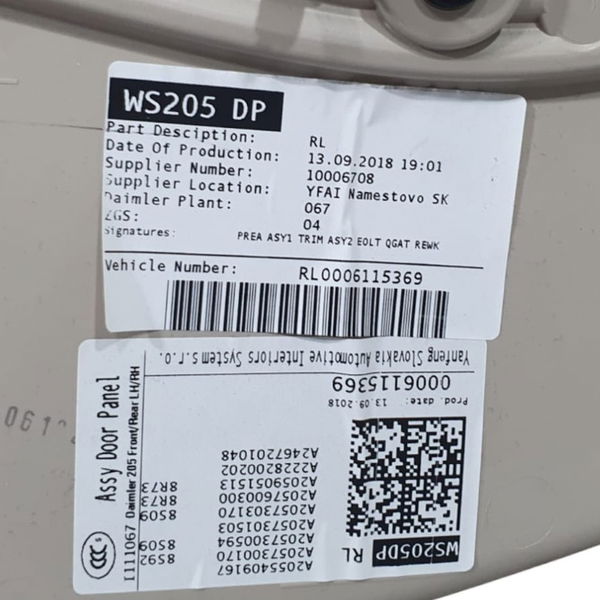 Forro Porta Traseiro Esquerdo Mercedes C180 2019