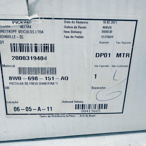 Jogo Pastilha Freio Dianteira Original Audi A4 8w0698151aq