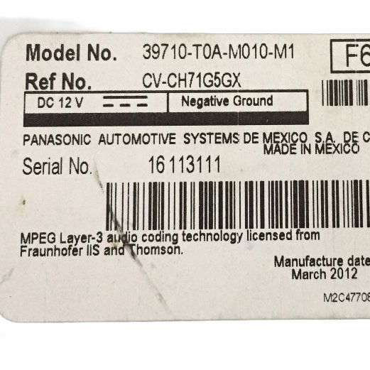 Tela Central Computador Honda Crv 2013 39710-t0a-m010-m1